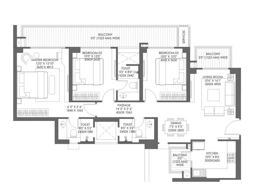 Godrej Majesty 3 BHK floor plan