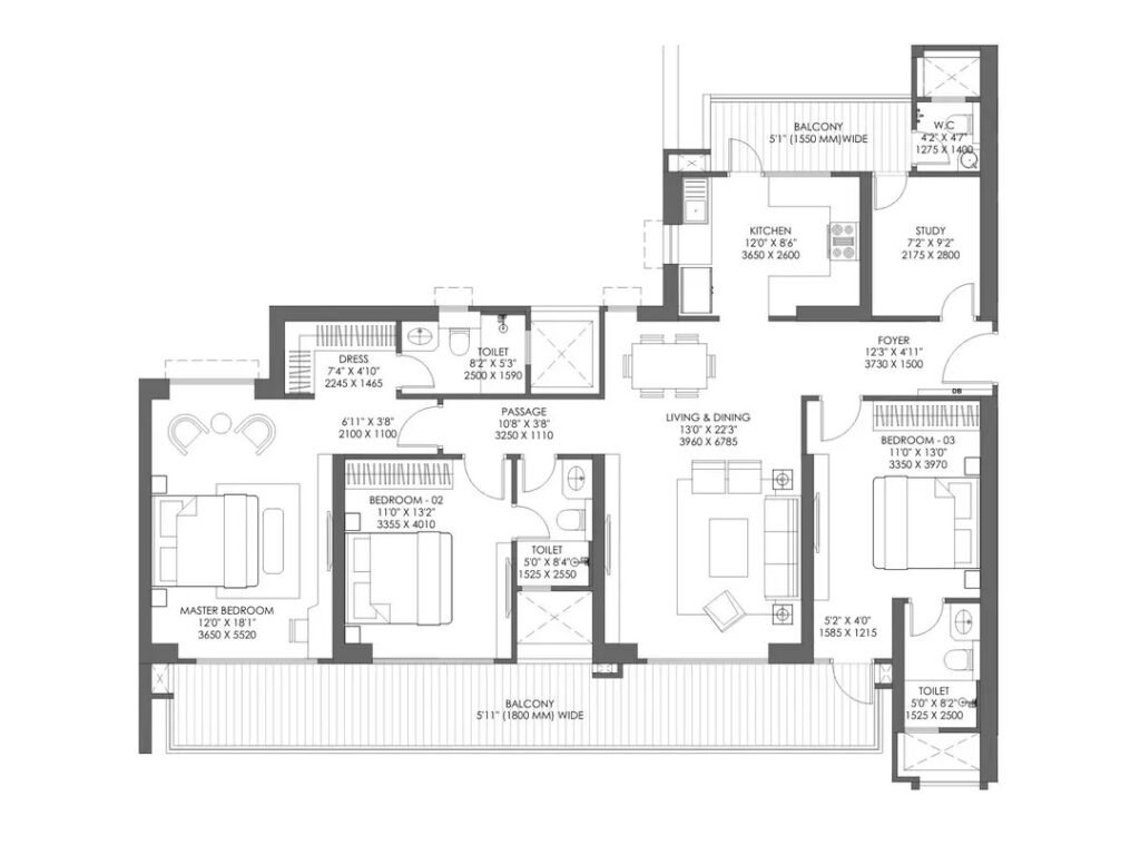 Godrej Majesty 3 BHK floor plan
